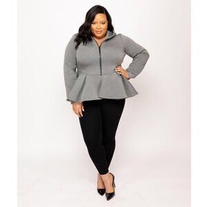 Eleven 60 Gray Peplum Hooded Sweater Jacket 1X